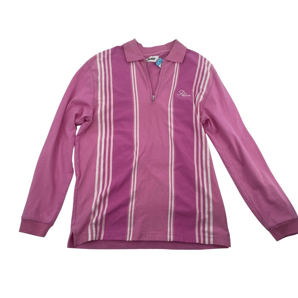 Palace Quarter Zip Long Sleeve Polo Shirt Medium Pink Good Striped Mesh Panel
